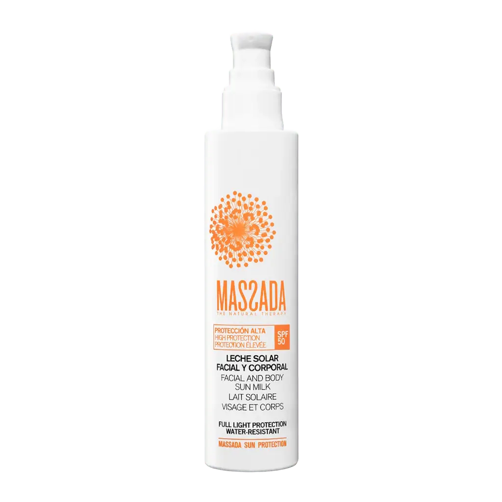 Protector solar cara y cuerpo Massada Leche Solar Facial y Corporal SPF 50 200 ml