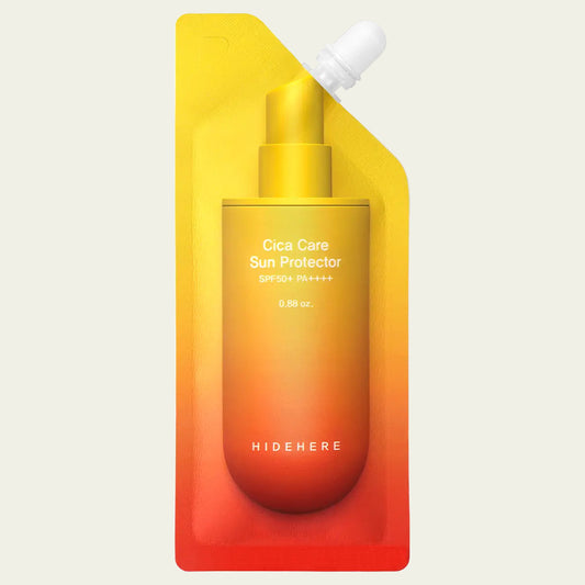 Hidehere Cica Care Sun Protector SPF50+ 25 ml, protector solar facial con centella asiática en envase flexible con boquilla