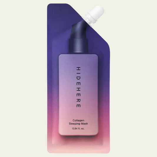 Hidehere Collagen Sleeping Mask 25 ml, mascarilla facial de noche con colágeno en envase flexible con boquilla