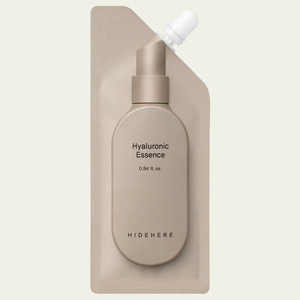 Hidehere Hyaluronic Essence 25 ml, esencia facial con ácido hialurónico en envase flexible con boquilla