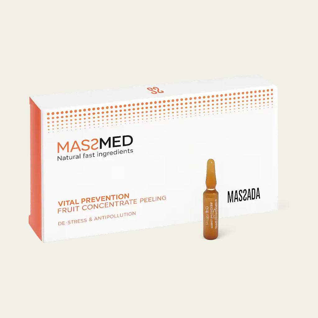 Massada Fruit Concentrate Peeling 10 x 2 ml, caja y ampolla de peeling facial de frutas