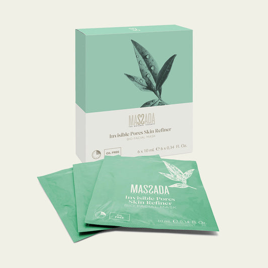 Massada Invisible Pores Skin Refiner Facial Mask 6 sobres, caja y sobres de mascarilla facial para piel grasa