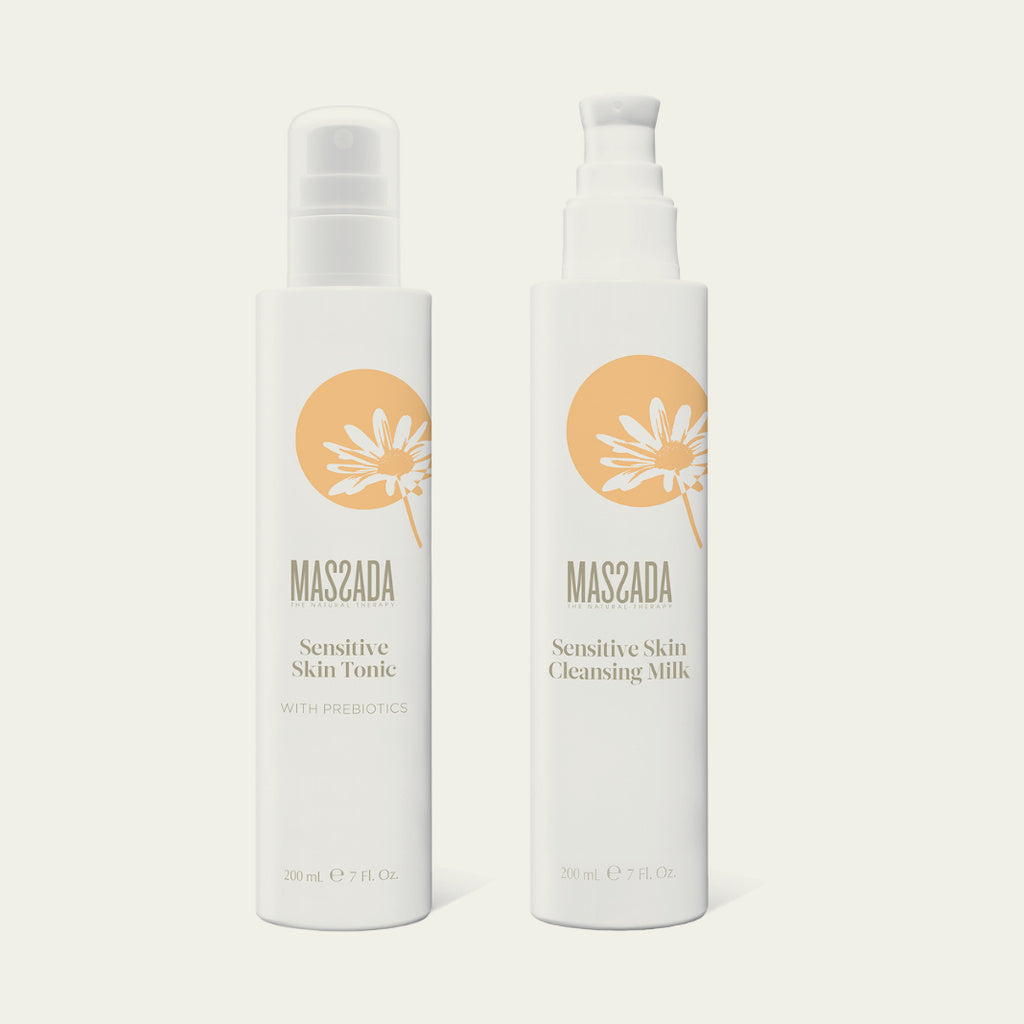 Pack Massada Limpieza Pieles Sensibles: tónico en spray y leche limpiadora con dosificador, de 200 ml