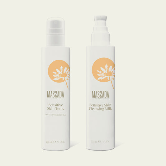 Pack Massada Limpieza Pieles Sensibles: tónico en spray y leche limpiadora con dosificador, de 200 ml
