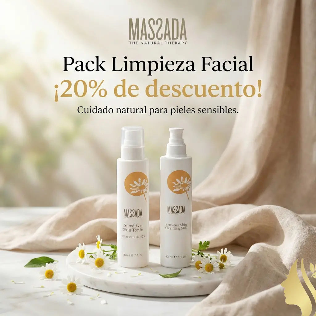 Pack Limpieza Pieles Sensibles de Massada combina dos pasos fundamentales para lograr un rostro limpio, calmado y equilibrado sin irritaciones