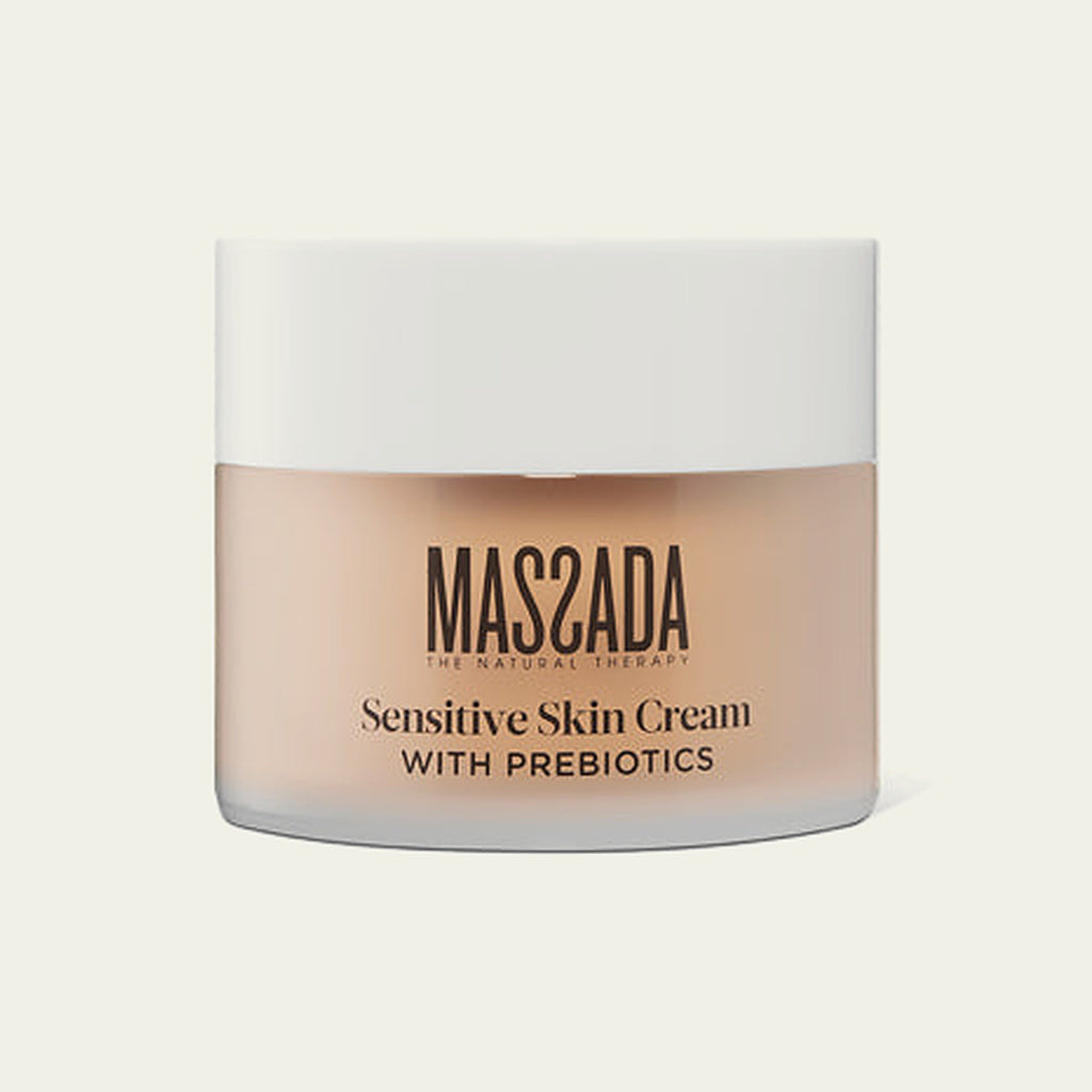 Massada Sensitive Skin Cream with Prebiotics 50 ml, crema facial para piel sensible en tarro con tapa blanca