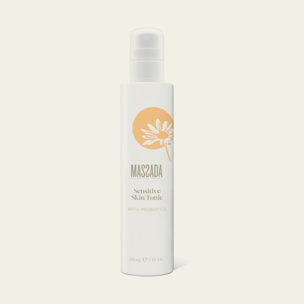 Massada Sensitive Skin Tonic with Prebiotics 200 ml, tónico facial para piel sensible en frasco pulverizador